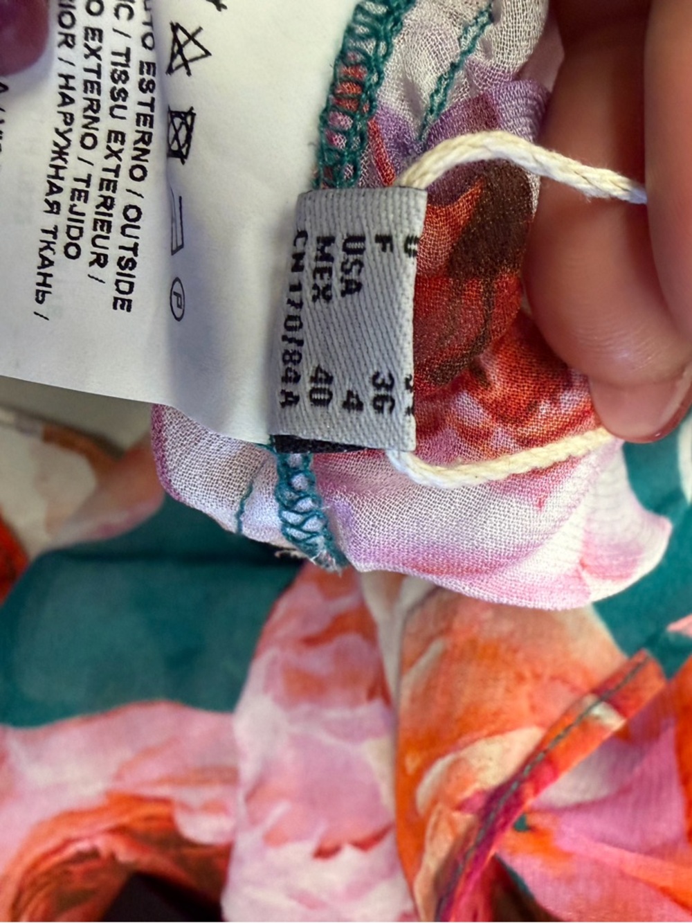 NWT Pinko Teal Floral Wrap Blouse with Pink & Peach Roses - Picture 5 of 9